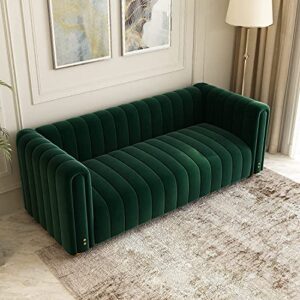 Green Velvet Couch Sofa Loveseat, 81.3 Wide Mid Century Modern Couch Small Spaces Love Seat Tufted Chesterfield Velvet Sofa Futon with Gold Leg, Comfy 3 Seat Extra Deep Sofas Couches for Living Room