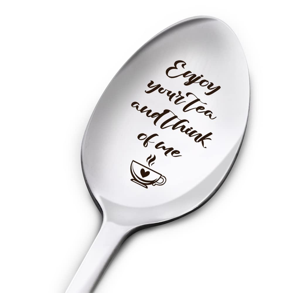 Long Distance Spoon Gifts for Her Him, Enjoy Your Tea & Think of Me, Christmas Birthday Romantic Valentine Gifts for Girlfriend Boyfriend Wedding Gifts for Wife Husband