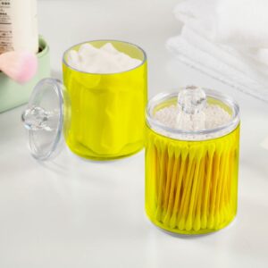 Yellow Qtip Holder Organizer Dispenser Cotton Swabs Cans Plastic Jars with Lid Set 4 Pack Bathroom Storage Canister for Cotton Ball Floss Cotton Pads