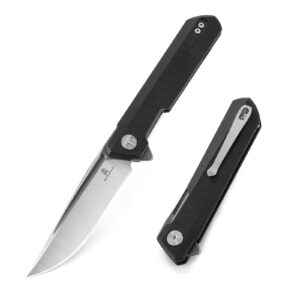 bestechman dundee pocket folder folding knife: 3.35" d2 steel grey titanized satin blade, g10 scales, flipper, liner lock, edc reversible deep clip, bmk01d (black handle)