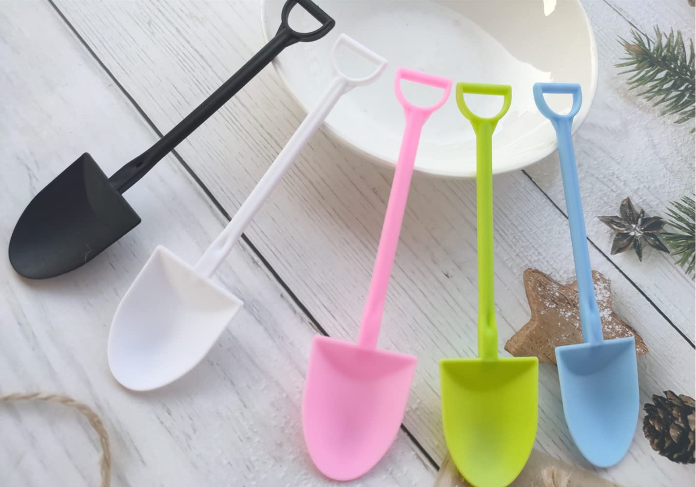 100 PCS Disposable Mini Shovel Shape Spoons, Colorful Plastic Ice Cream Shovel Spoon for Dessert Pudding Yogurt Sugar (4.8 Inch, 5 Color)