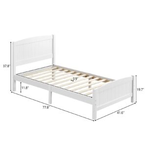 Karl home Wood Bedframe Twin Bed Frame with Headboard Bedroom Platform Bed with Footboard, 12 Wood Slat Support, No Box Spring Needed, White