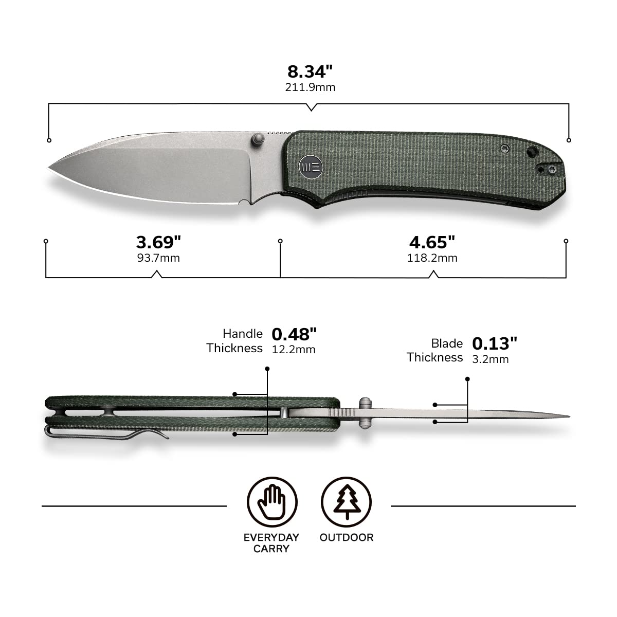 WeKnife Big Banter Pocket Knife for EDC, Ben Petersen Folding Knife with 3.69”CPM 20CV Blade Canvas Micarta Handle, Titanium Thumb Stud Opener WE21045-2 (Green)