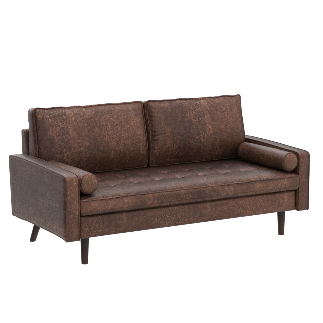 XIZZI Mid-Century Loveseat Sofa for Living Room,69.68" Small Couch for Small Spaces Bedroom with Solid Wooden Frame and High Density Sponge Cushion,Dark Brown