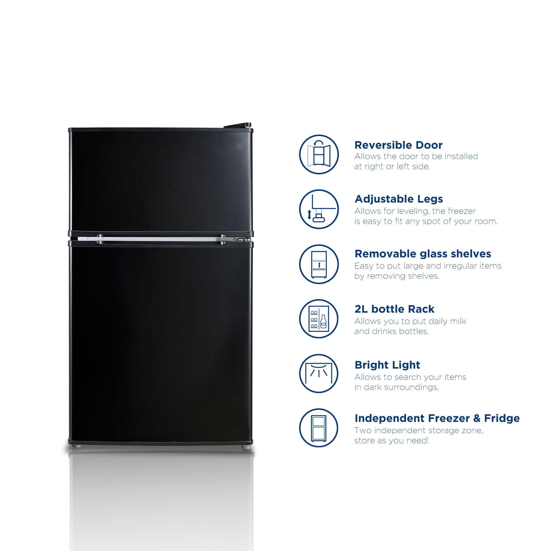 3.2 Cu Feet Two Door Compact Refrigerator with Freezer, Black