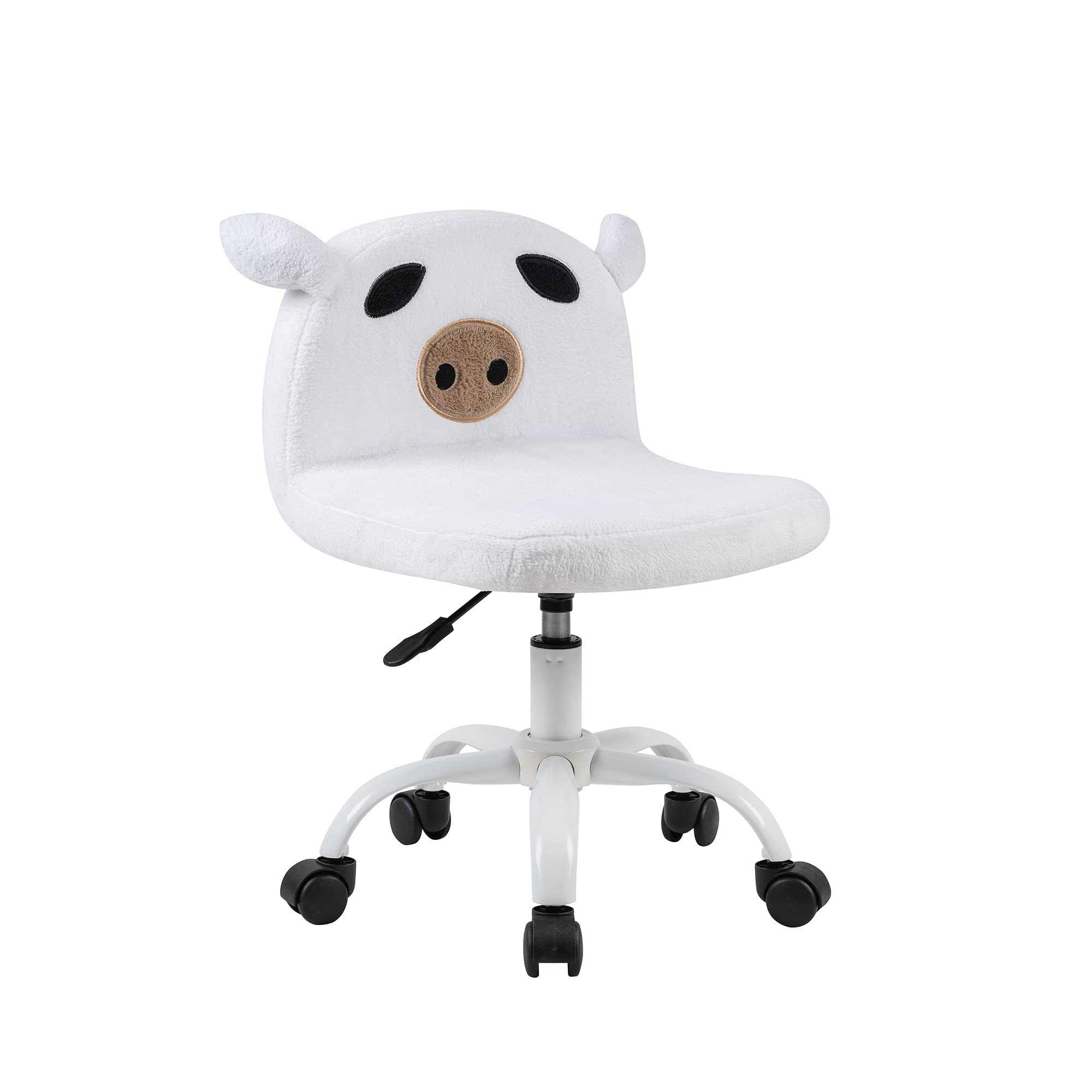 GIA Faux Fur Fuzzy Kids Desk Adjustable and Swivel Rolling Chair, White Piggy Shape