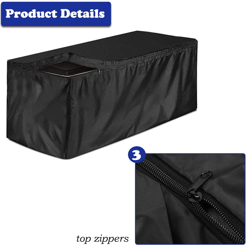 SUNSURE Deck Box Cover Heavy Duty Waterproof Outdoor Ottoman Bench Cover for Keter Large Deck Boxes Rectangular Storage Box Cover with Drawstring and Zipper (48x24x22in)