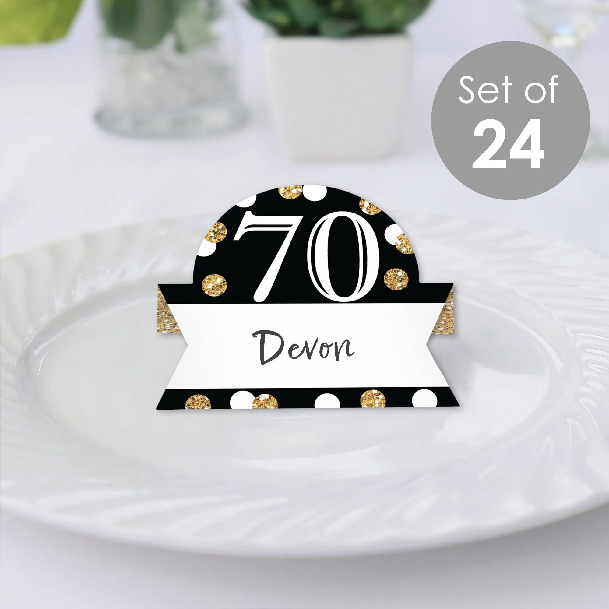 Big Dot of Happiness Adult 70th Birthday - Gold - Birthday Party Tent Buffet Card - Table Setting Name Place Cards - Set of 24