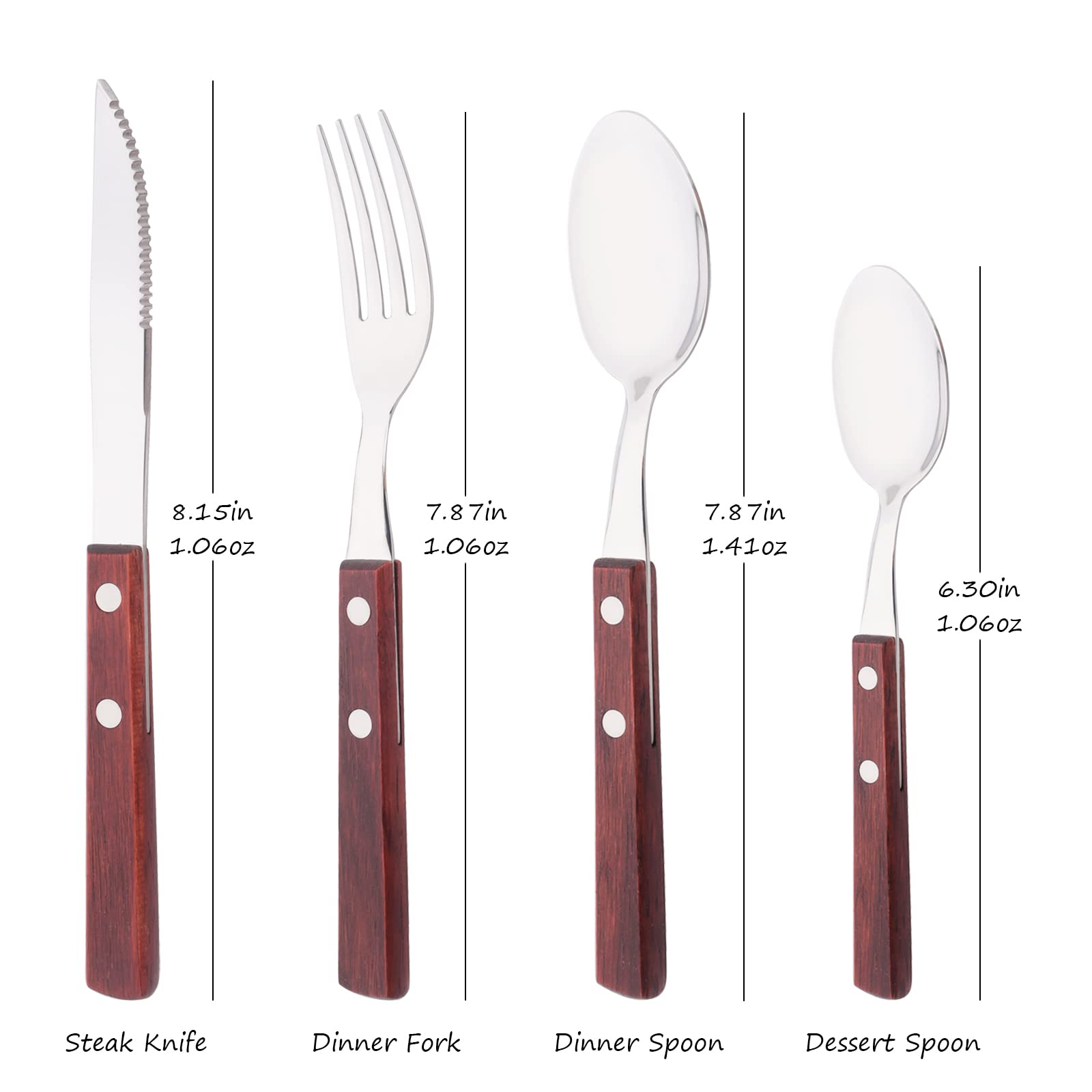 8 PCS Dinner Spoon Set, Uniturcky 304 Stainless Steel Table Spoon with Wooden Handle, Square Handle Soup Spoons, Red Wooden Handle Spoons Set for Home Restaurant, 7.9" Tablespoons