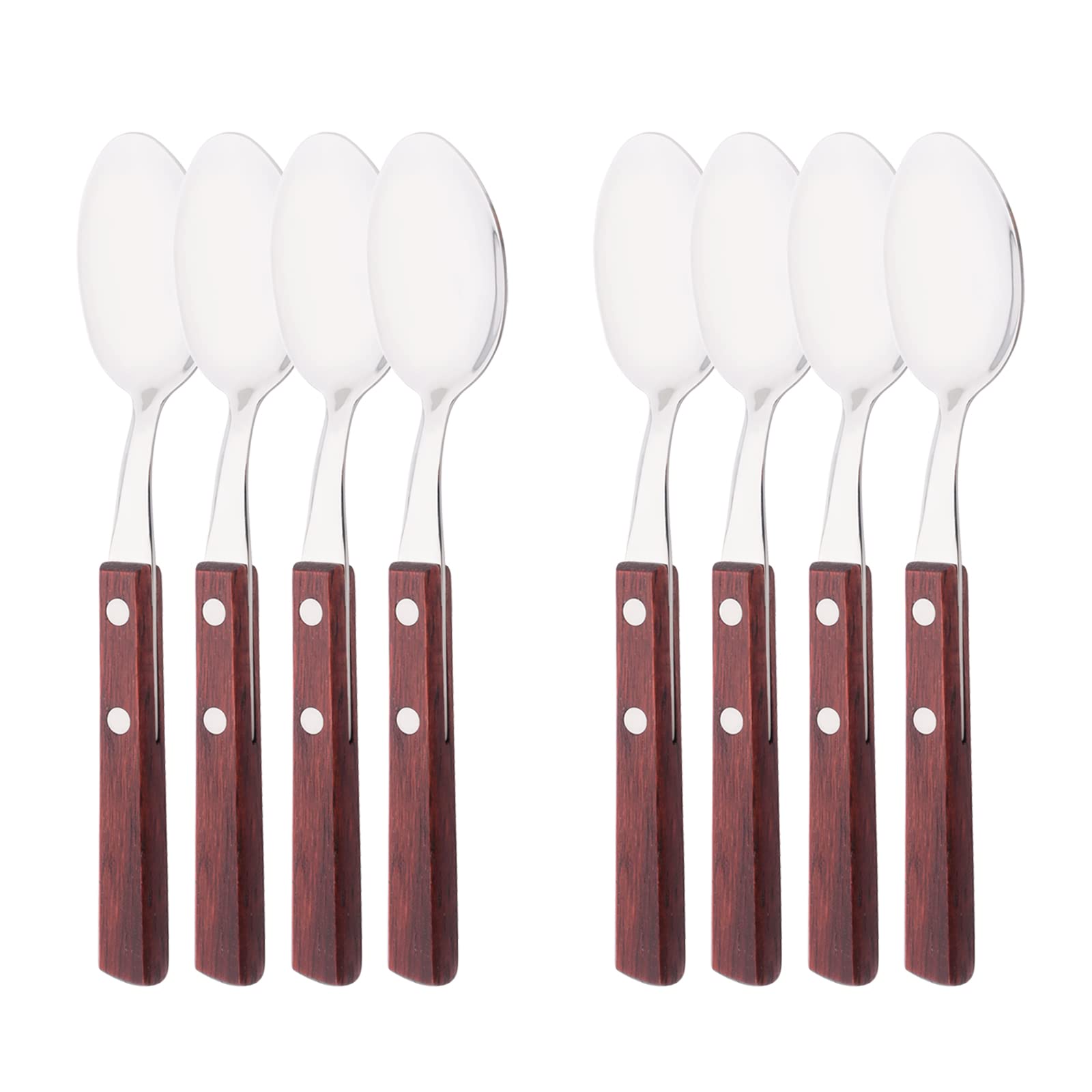 8 PCS Dinner Spoon Set, Uniturcky 304 Stainless Steel Table Spoon with Wooden Handle, Square Handle Soup Spoons, Red Wooden Handle Spoons Set for Home Restaurant, 7.9" Tablespoons