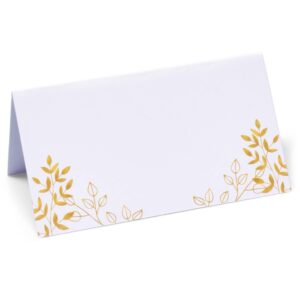 gift boutique 100 pack gold leaf place cards golden leaves seating name card wedding table setting folded tent cards for baby shower weddings holiday tables placement party decorations 2" x 3.5"