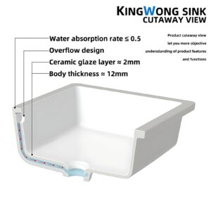 KINGWONG Small Undermount Bathroom Sinks Rectangular 16 Inch Bathroom Vanity Sink White Porcelain Vessel Sink Cabinet 15.75" x 11.82" Ceramic Wash Basin Sink With Overflow Tiny Lavamanos Para Baños