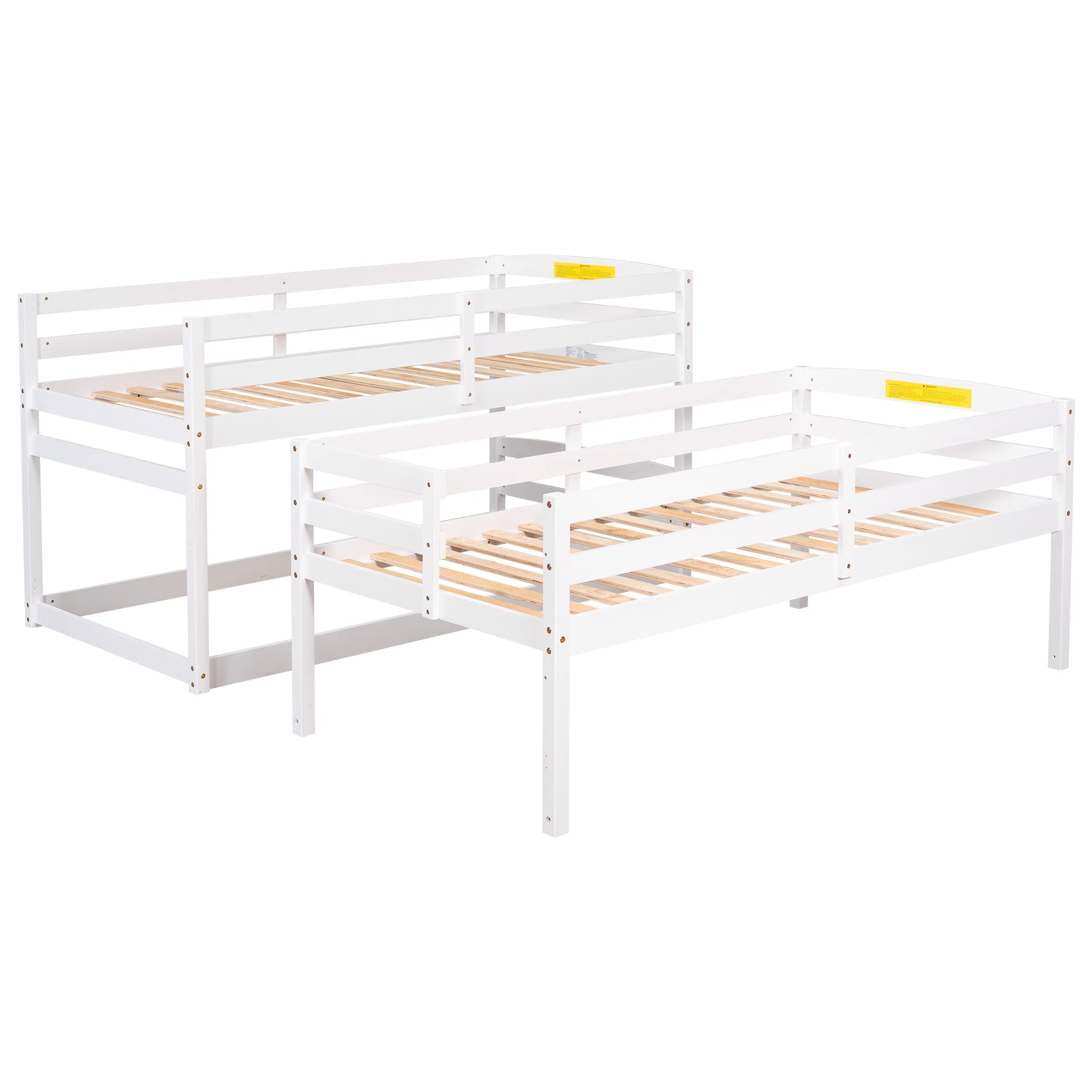 Harper & Bright Designs Wood Triple Bunk Bed with Storage Staircase, Wooden Floor Bunk Beds 3 Beds in 1 for Kids, Detachable Triple Bed Can Convertible into Twin Bunk Beds & Loft Bed, White