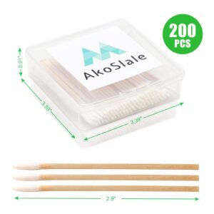 AkoSlale Pointed Q Tips for Cat Eye and Wound Care, 200pcs, 2.9 Inch Wooden Cotton Swabs - Biodegradable Baby Qtips and Micro-Swab Sticks for Precision Makeup and Nail Cleaning