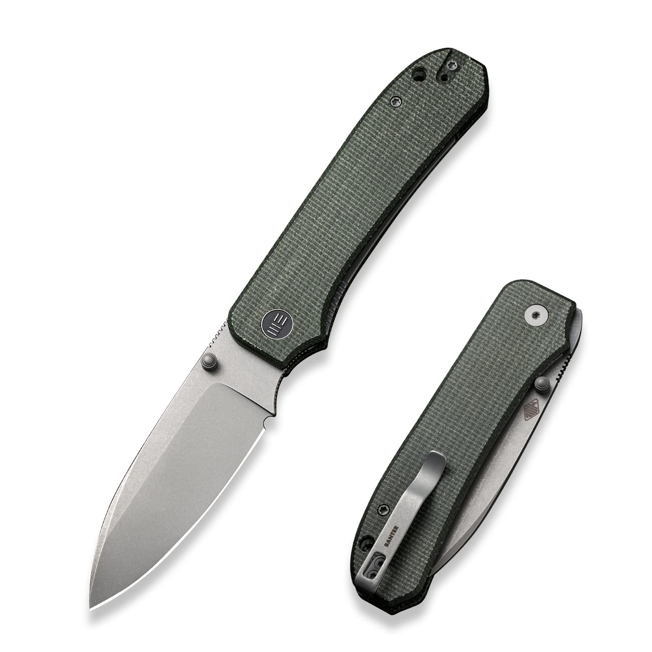 WeKnife Big Banter Pocket Knife for EDC, Ben Petersen Folding Knife with 3.69”CPM 20CV Blade Canvas Micarta Handle, Titanium Thumb Stud Opener WE21045-2 (Green)