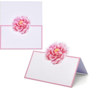 Gift Boutique 100 Pink Peony Floral Place Cards Flower Wedding Seating Name Card Folded Tent Cards for Baby Shower Weddings Tables 2 x 3.5 Inches