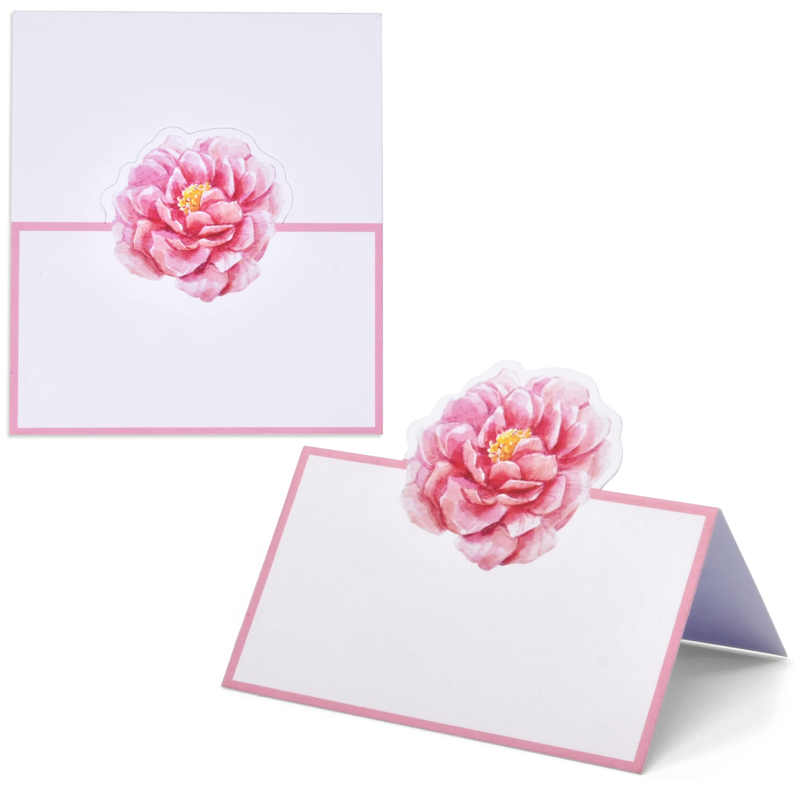 Gift Boutique 100 Pink Peony Floral Place Cards Flower Wedding Seating Name Card Folded Tent Cards for Baby Shower Weddings Tables 2 x 3.5 Inches