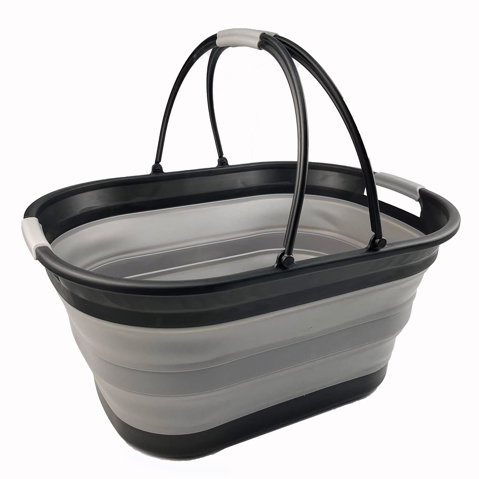 SAMMART 38L (10 Gallons) Collapsible Plastic Laundry Basket - Foldable Storage Container/Organizer - Portable Washing Tub - Space Saving Laundry Hamper (Black/Alloy Grey)