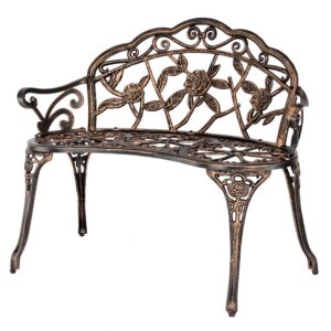 patio park garden outdoor metal rose bench,cast iron cast aluminium frame antique finish chair,accented lawn front porch path yard decor deck furniture for 2 person seat,bronze