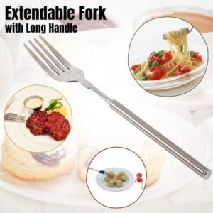 Telescopic Fork,Extendable Fork,Extending Fork,64cm Long Stainless Steel Retractable Fork Extendable Dinner Fruit Dessert Fork Cutlery 8.7-25.4inch