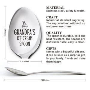 Grandpa's Ice Cream Spoon Gifts, Father’s Day Birthday Thanksgiving Christmas Gifts for Best Grandpa Ever, Grandpa Gifts from Granddaughter Grandson, Engraved Stainless Steel Spoon Gifts for Grandpa