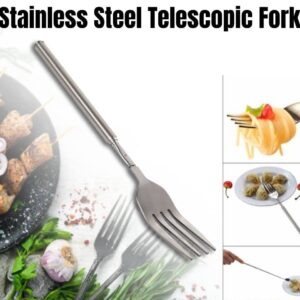 Telescopic Fork,Extendable Fork,Extending Fork,64cm Long Stainless Steel Retractable Fork Extendable Dinner Fruit Dessert Fork Cutlery 8.7-25.4inch