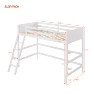 Merax Twin Modern Kids Loft Bed with Ladders Wood Loft Bunk Bed for Juniors/Easy Assemble/Space Saving White