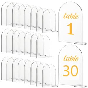 30 sets clear arch acrylic sign with stands blank arched acrylic sheet diy acrylic arch table numbers for wedding reception event party restaurant centerpieces decor (4 x 6 inch)