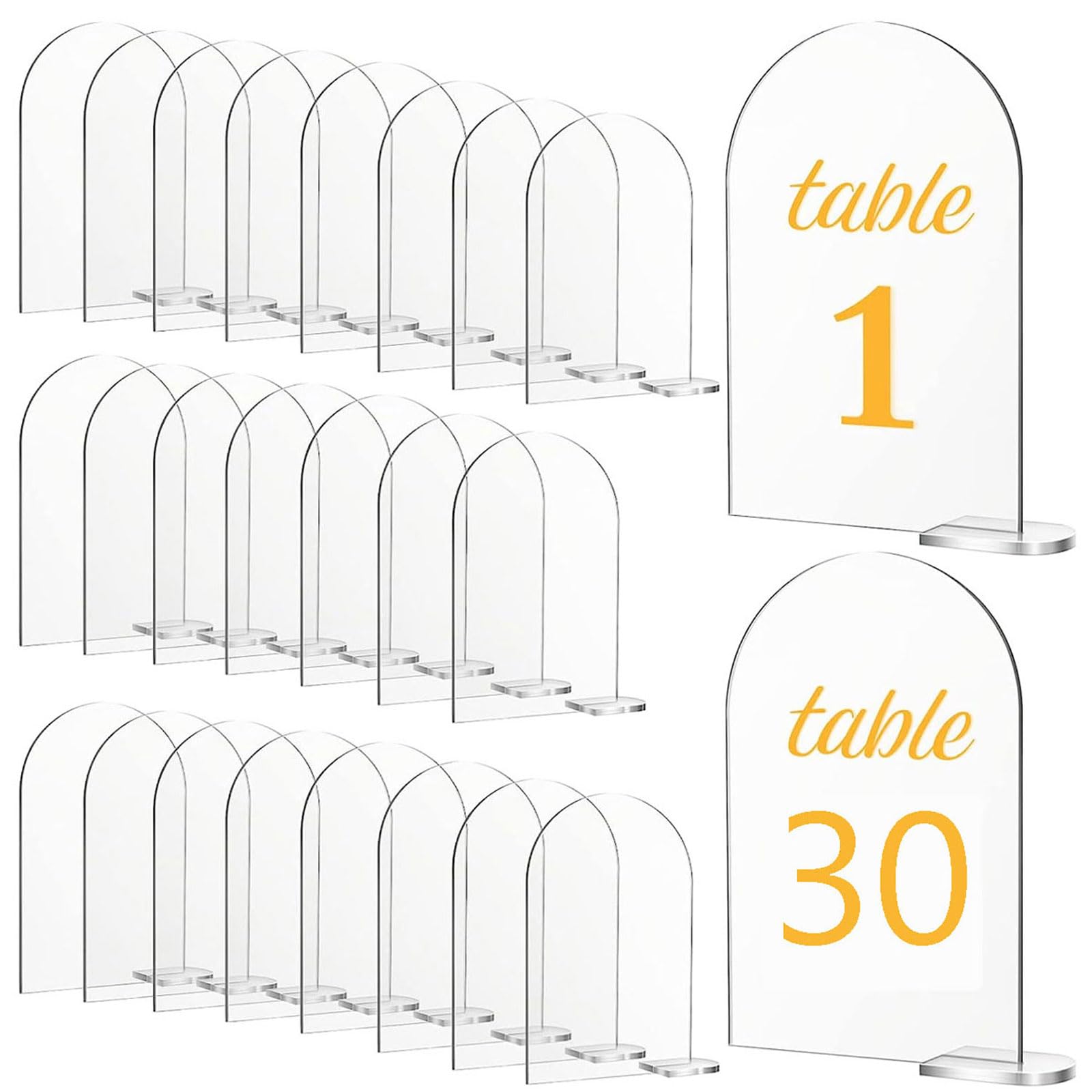 30 Sets Clear Arch Acrylic Sign with Stands Blank Arched Acrylic Sheet DIY Acrylic Arch Table Numbers for Wedding Reception Event Party Restaurant Centerpieces Decor (4 x 6 Inch)