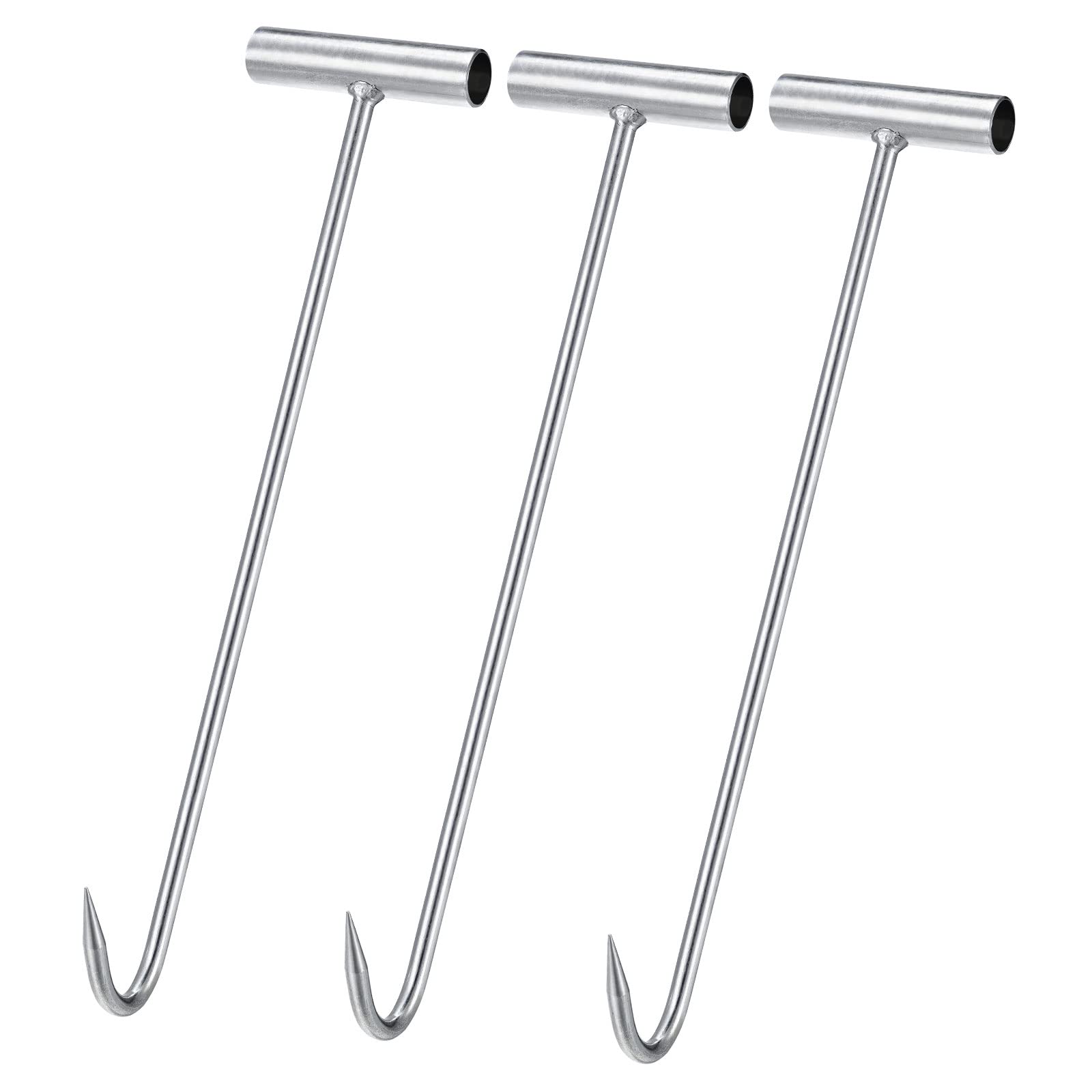 uxcell T-Handle Meat Boning Hook, Galvanized T Hooks for Kitchen Butcher Shop Restaurant 16"(400mm) 3Pcs