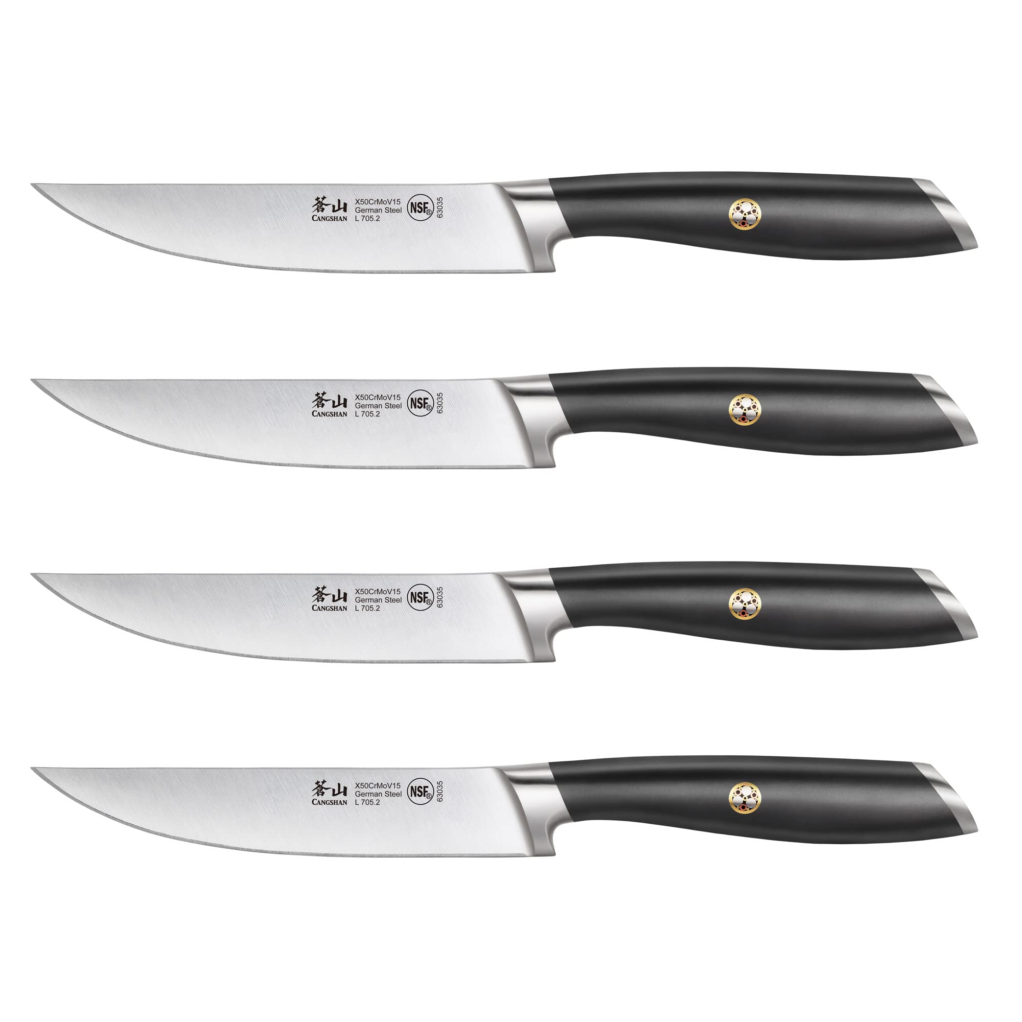 Cangshan L Series 4-Piece Fine-Edge Steak Knife Set, Forged German Steel, Black, 1026931