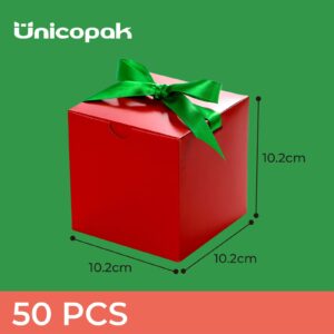 UnicoPak 4x4x4 Christmas Red Gift Boxes 50 Pcs, Holiday Gift Boxes Small Gift Boxes with Lids for Gift Ornaments, Candles, Mugs, Crafting, for Birthday, Party, Christmas Boxes for gifts