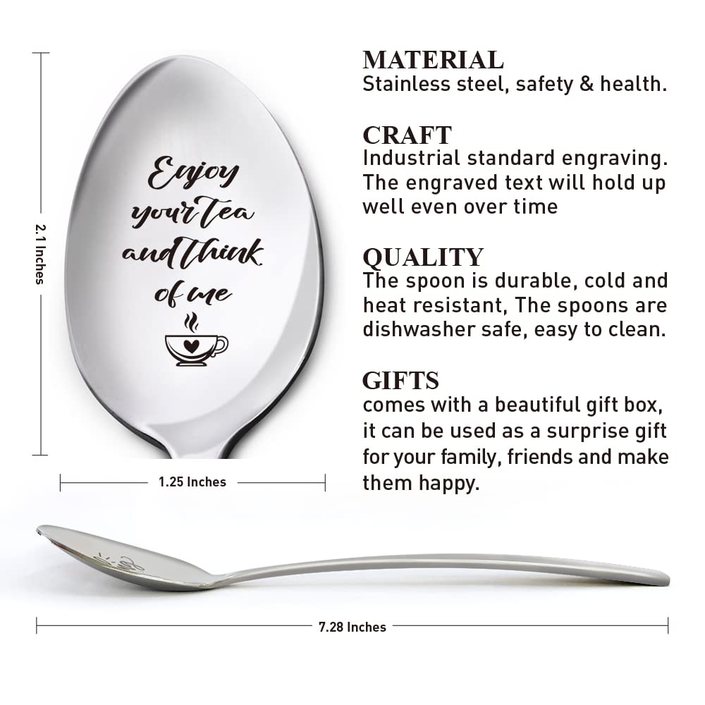 Long Distance Spoon Gifts for Her Him, Enjoy Your Tea & Think of Me, Christmas Birthday Romantic Valentine Gifts for Girlfriend Boyfriend Wedding Gifts for Wife Husband