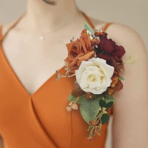 Rinlong Floral Shoulder Corsages Burnt Orange Terracotta Flowers Mother of The Bride Corsage for Fall Wedding Ceremony Anniversary Church Mother's Day