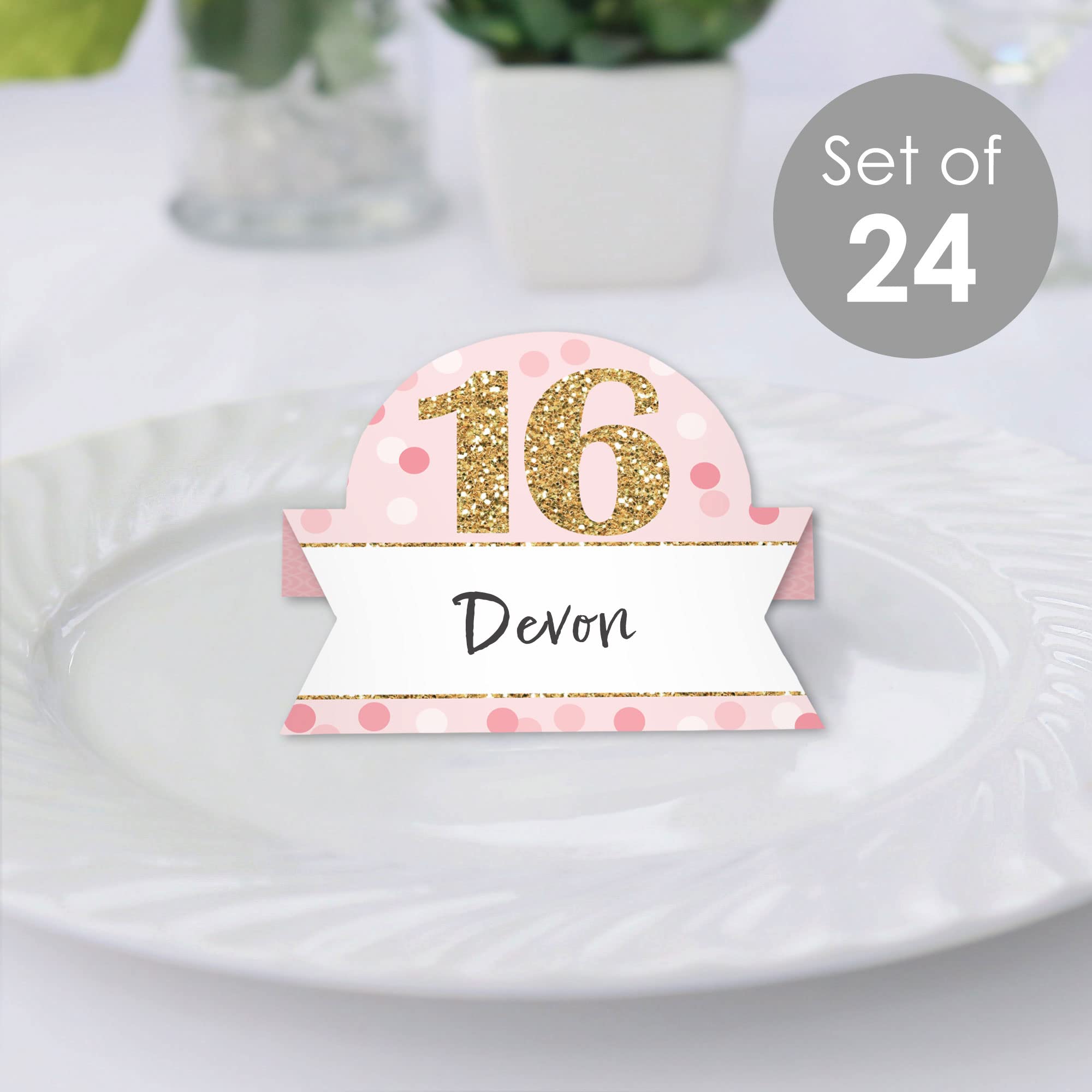 Big Dot of Happiness Sweet 16-16th Birthday Party Tent Buffet Card - Table Setting Name Place Cards - Set of 24