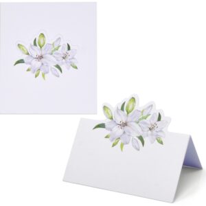 Gift Boutique 100 Lilies Place Cards White Floral Flower Wedding Seating Name Card Table Setting Folded Tent Cards 2 x 3.5 Inches