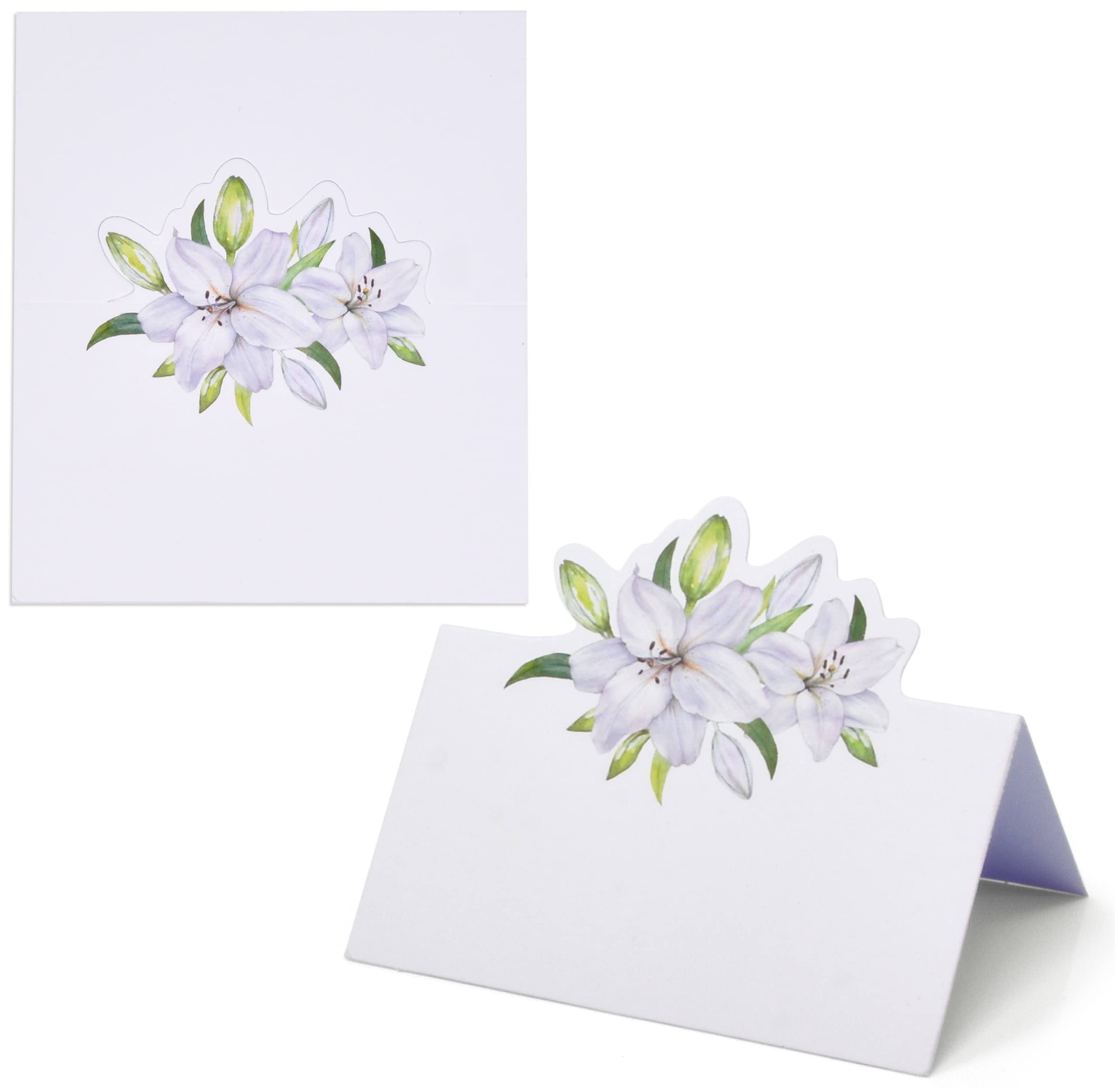 Gift Boutique 100 Lilies Place Cards White Floral Flower Wedding Seating Name Card Table Setting Folded Tent Cards 2 x 3.5 Inches