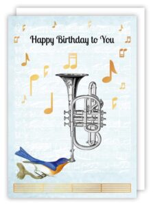 quire collections piet card happy birthday trumpet & bird