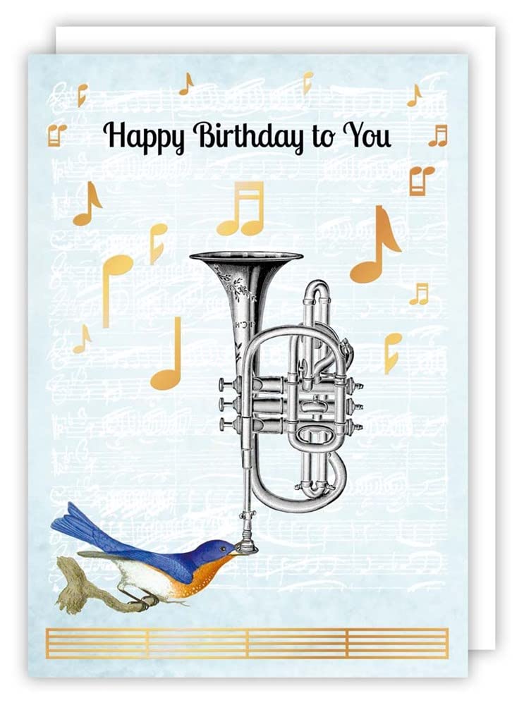 Quire Collections Piet Card Happy Birthday Trumpet & Bird