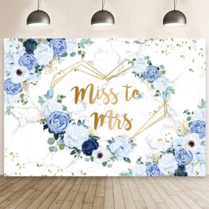 aibiin 8x6ft miss to mrs floral backdrop for bridal shower blue and white flowers photography background hearts geometric couple wedding party decorations bride to be engagement banner props