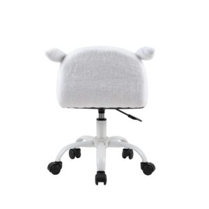 GIA Faux Fur Fuzzy Kids Desk Adjustable and Swivel Rolling Chair, White Piggy Shape