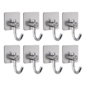 8 pack adhesive hooks heavy duty stainless steel black wall hooks sticky holder waterproof aluminum towel hooks for hanging coat hat key clothes closet hook wall mount for kitchen bathroom office