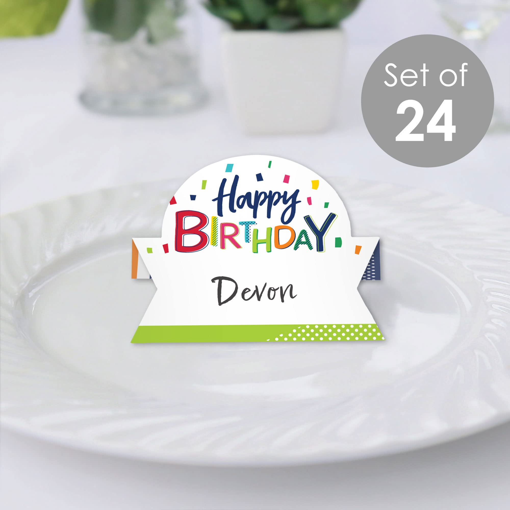 Big Dot of Happiness Cheerful Happy Birthday - Colorful Birthday Party Tent Buffet Card - Table Setting Name Place Cards - Set of 24