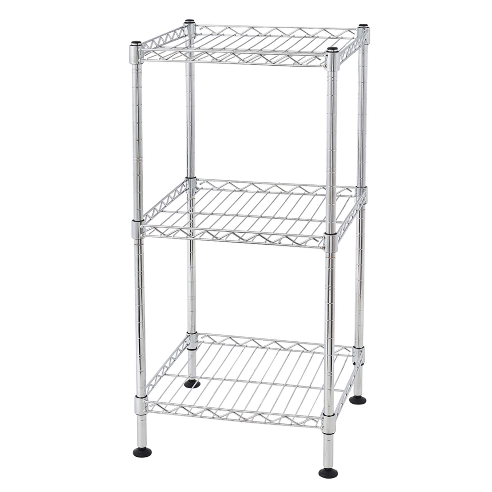 Guangshuohui 3-Tier Metal Storage Rack,Steel Wire Shelving Tower,Metal Storage Shelf Unit for Laundry Bathroom Kitchen Pantry Closet, Silver