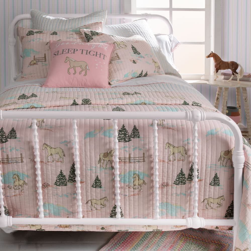 Horse Girls Pink Woodland Ponies Western Full/Queen Quilt