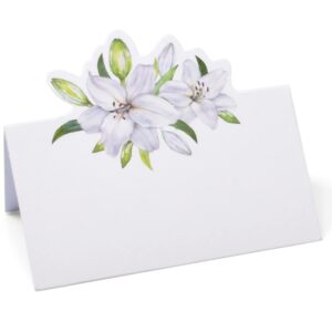 Gift Boutique 100 Lilies Place Cards White Floral Flower Wedding Seating Name Card Table Setting Folded Tent Cards 2 x 3.5 Inches