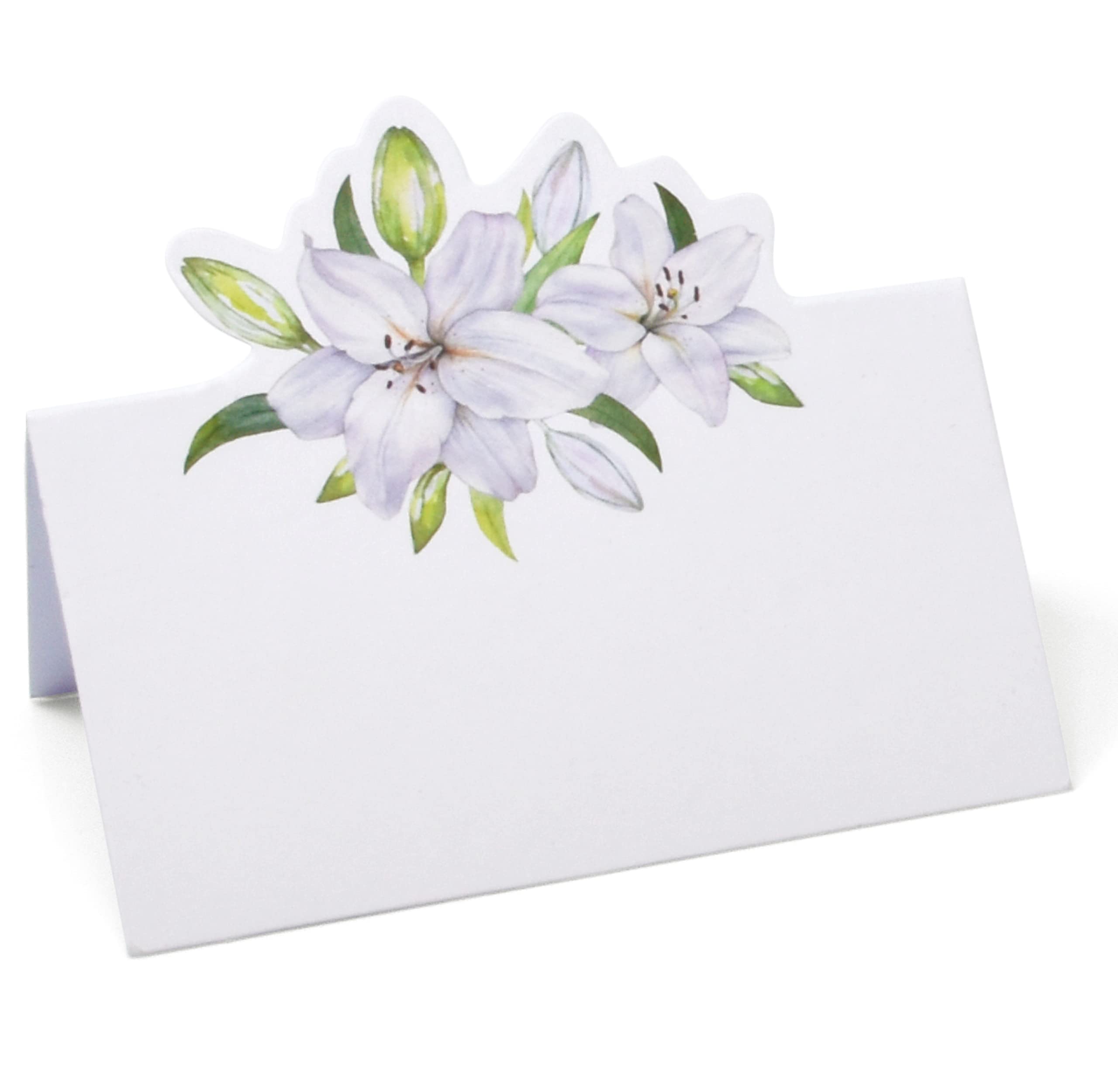 Gift Boutique 100 Lilies Place Cards White Floral Flower Wedding Seating Name Card Table Setting Folded Tent Cards 2 x 3.5 Inches