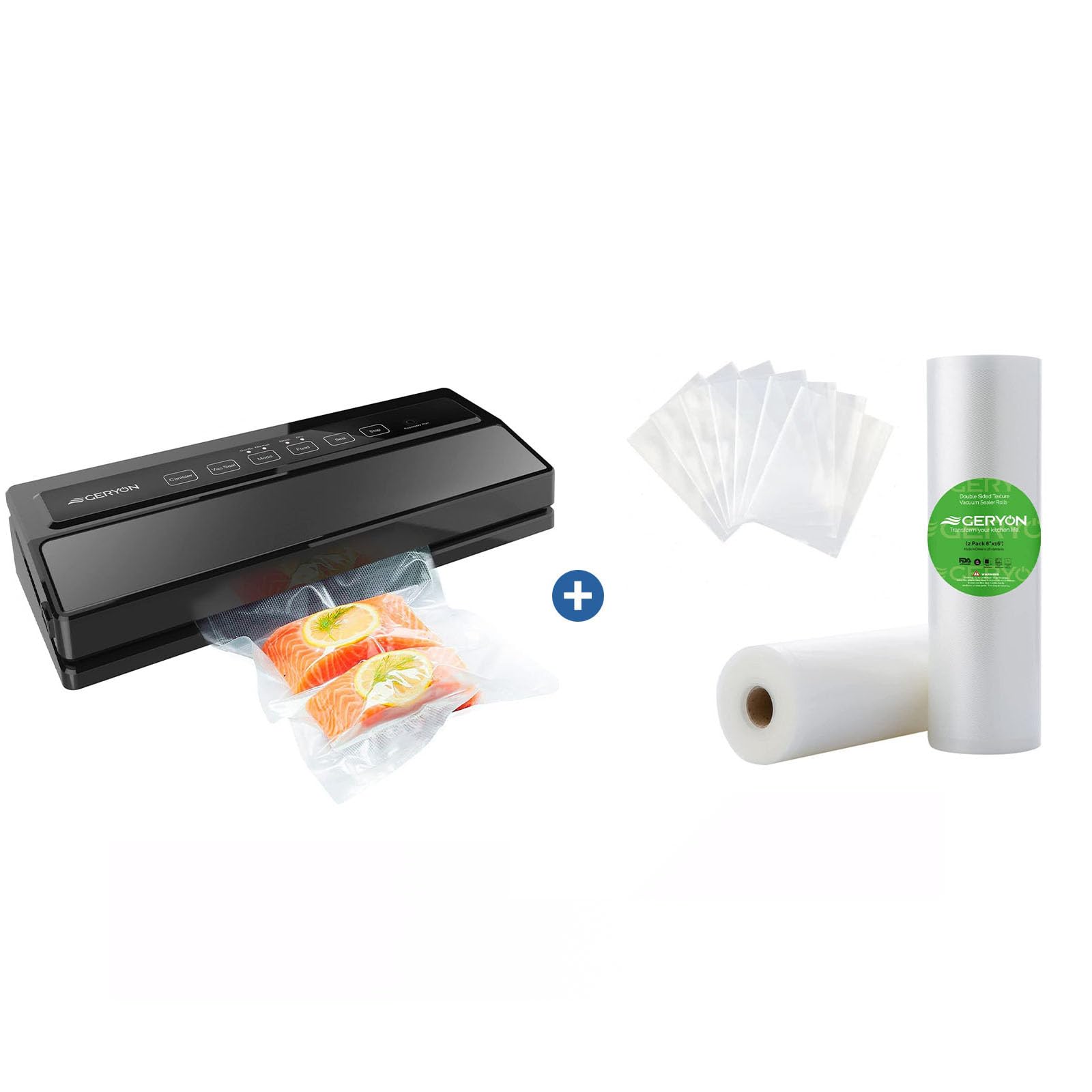 GERYON Vacuum Sealer Machine Black and 2 Pack Vacuum Sealer Bag 8x16ft Rolls