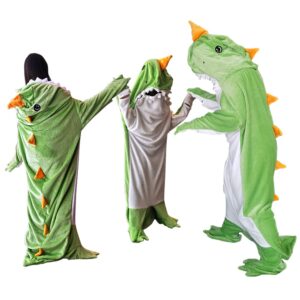 sunbritly wearable dinosaur blanket hoodie animal sleeping bags for kids adult soft cozy dinosaur gifts(m fit for height 4'3"-5'3",cosplay dinosaur)