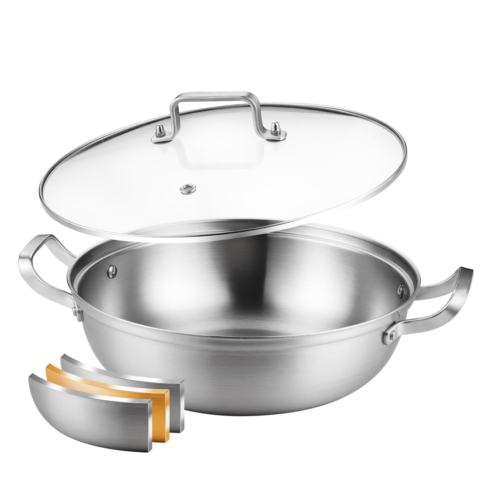 Delarlo Tri-Ply Stainless Steel 11 inch Everyday Pan with Lid, Kitchen Everything Pan, Chef's Pans, Induction Deep Saute Pan, High Side Cooking Pot 3.5QT, Oven Safe Stock Pot, Up to 600℉